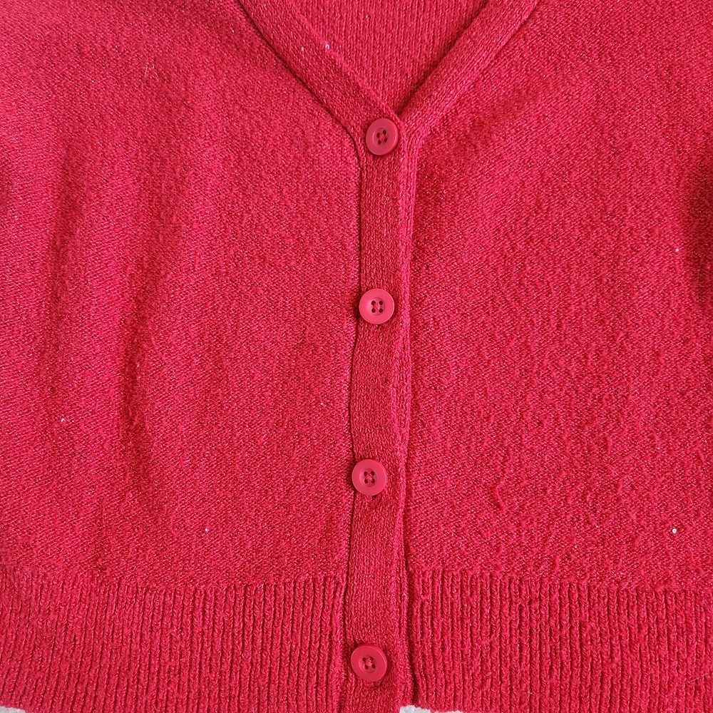 Sparkley Red V-Neck Button-Up Cardigan Sweater, Subtle - Picture 3 of 5